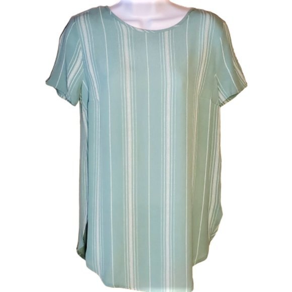 LC Lauren Conrad Blouse Vertical Stripes Short Sleeve Top Tie Back Size XS - Picture 1 of 7